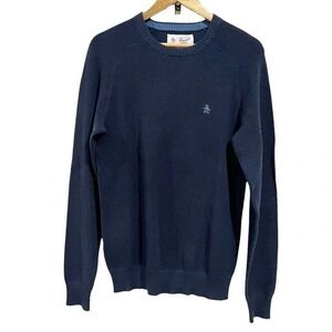 Original Penguin Navy Knit Sweater‎ Logo Crewneck Cotton Men's Small NWT